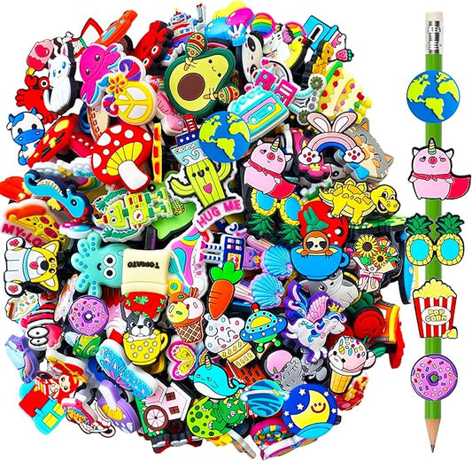 100 Pcs Cute Pencil Topper Decor,Mixed Different Style Lovely Pencil Clips | Pencil Topper Decoation,Bulk Pen Toppers Charm Accessories for Kids,Classroom Rewards Prizes Present for Students, medium