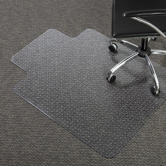 Staples Office Chair Mat, Clear Floor Mats with Lip, Low-Pile Carpets, Extended Under-Desk Coverage, 53 x 45 Inch, Smooth Glide