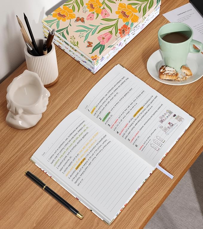Lined Journal Notebook for Women, A5 Hardcover Leather Journaling Notebooks for Writing, 200 Pages Travel Journal, College Ruled Notebook for Work School, Note Taking 5.75'' X 8.38'' Garden Floral