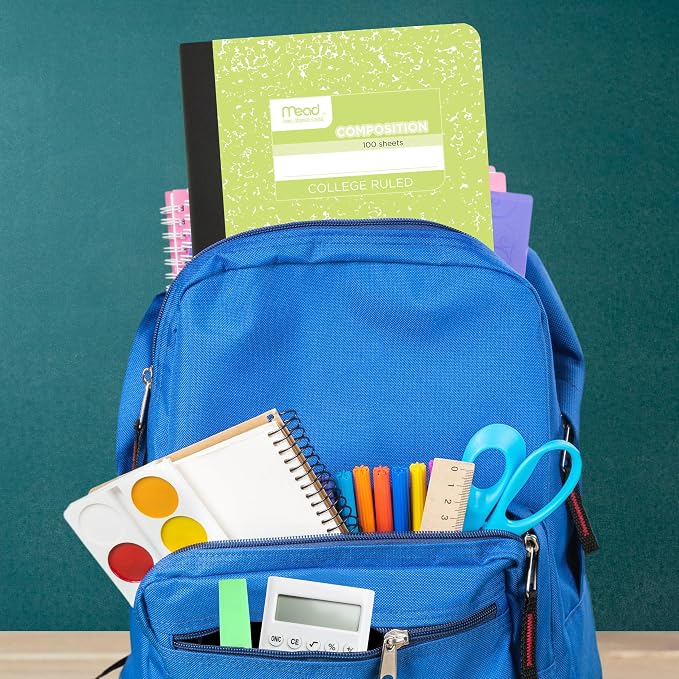 Mead Composition Notebook, College Ruled 7.5" x 9.75" Paper, 100 Sheets, Assorted Pastel Colors, 6 Pack (850218)
