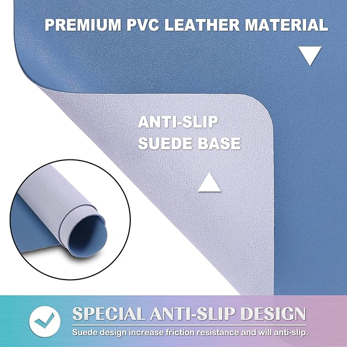 K KNODEL Small Desk Protector Mat, Leather Desk Pad (23.6"x13.8", Blue) | Non-Slip Desk Mat, Desk Pads and Blotters, Desktop Mat, Desk Protector and Cover, Office Computer, Laptop and Keyboard Mat