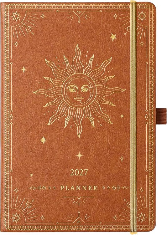 2027 Planner - 2027 Weekly Monthly Planner, Janaury 2027 - December 2027, 5.75" x 8.25", Faux Leather Planner 2027 with Back Pocket & 40 Notes Pages - Brown