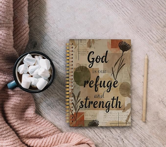 Ecezatik Abstract Boho Christian Notebook Journal, God Is Our Refuge and Strength Bible Verse Notebook, Christian Gifts for Women, Vintage Religious Spiral Journal 5.5x8.3 Inch