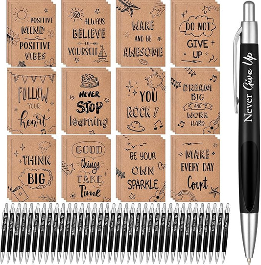 Yeaqee 72 Pcs Motivational Pens Notepads Gifts Set Inspirational Quote Ballpoint Pen Small Notebook Mini Journal Bulk Present Idea for Teacher Coworker Gifts Women Office School(Positive)