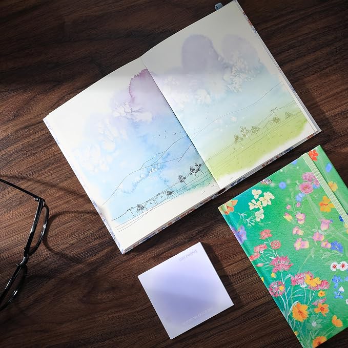 SIIXU A5 Colorful Blank Journal for Writing & Scrapbook, 192 Pages Notebook | Hand-illustrated by an Artist, Elastic Closure, 2 Ribbon Bookmark, Unique Beautiful Pages, 100gsm No-bleed Paper,Lay-flat