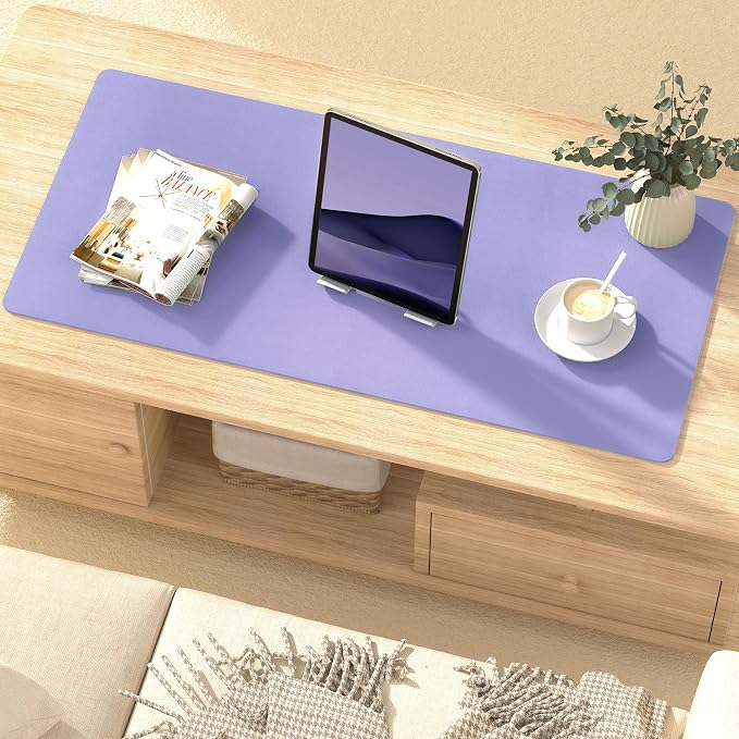 Leather Desk Pad Protector, Mouse Pad, Non-Slip Computer Mat for Desk, PU Leather Office Desk Mat for Home & Office, Waterproof Laptop Desk Blotter for Keyboard and Mouse, Taro Purple (13.7''X23.6'')