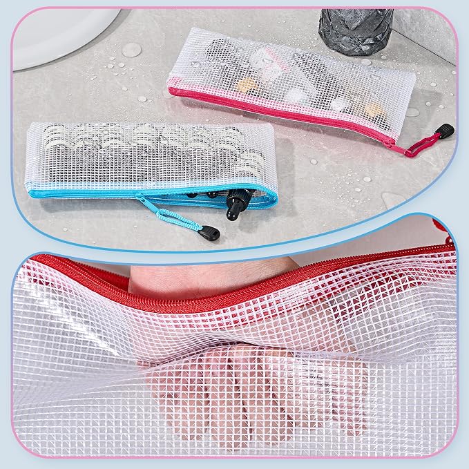 JARLINK A6 Size Mesh Zipper Pouch Bags, Waterproof Pencil Pouches, 10 Pack | Waterproof Pencil Pouch for School Supplies Storage, Small Zipper Pouches (9.3× 4 in) for Cash, Cosmetics, Travel, 10 Colors