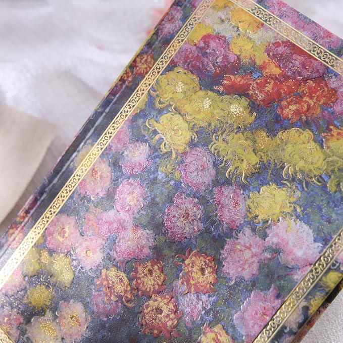 Hardcover Lined Journal - 224 Pages 100GSM Thick A5 Notebook with Gilded Edges & Gold Foil, Aesthetic Chrysanthemum Garden Diary for Women, Dream Journal