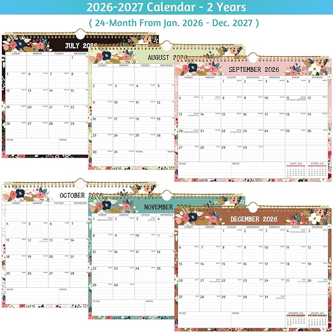 Wall Calendar 2026-2027 – 2 Year Calendar 2026-2027, 14.57 x 11.42 In, Jan 2026 - Dec 2027, 2026 Calendar 24 Months, Monthly 2026, with Ruled Blocks, Thick Paper, Holidays, To-do List ＆ Notes