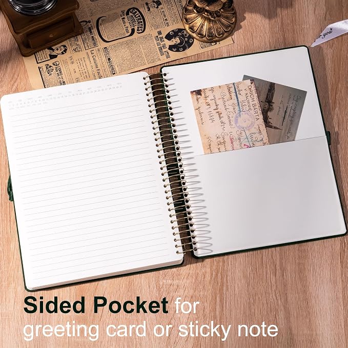 Flying Eagle Spiral Notebook, Velvet Hardcover, 8.5 x 11 in, Green | 300 Lined pages, Vintage Journal for Women & Men, Comes with Premium Gift Box for Writing