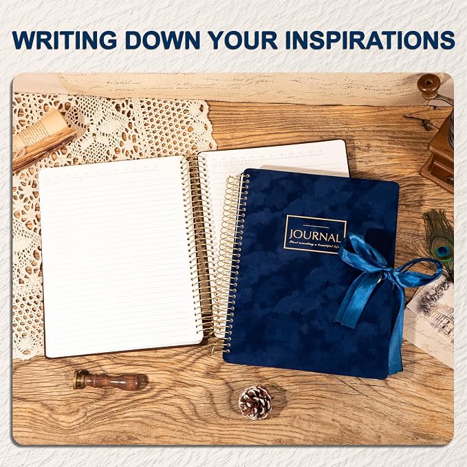 Flying Eagle Spiral Notebook, Velvet Hardcover, 8.5 x 11 in, Blue | 300 Lined pages, Vintage Journal for Women & Men, Comes with Premium Gift Box for Writing
