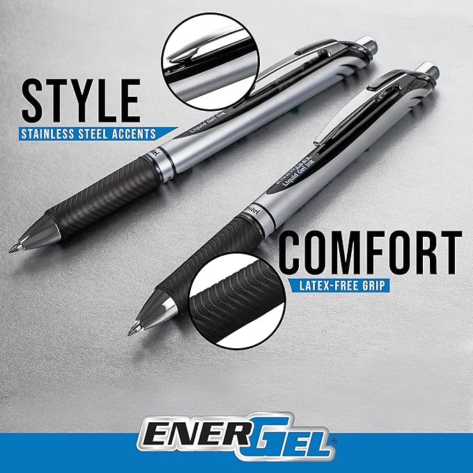 Pentel EnerGel RTX Retractable Liquid Gel Pen, (0.7mm) Medium Line, Metal Tip, Assorted Ink, 8 Pack (BL77BP8M3)