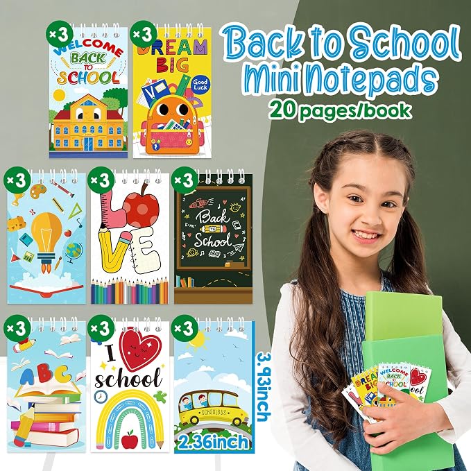 24Pcs Back to School Mini Notebooks First Day of School Gifts for Kids | Colorful Pocket Spiral Notepads Memo Pads Teacher Rewards Gifts Goodie Bag Stuffers Classroom Party Favors for Students