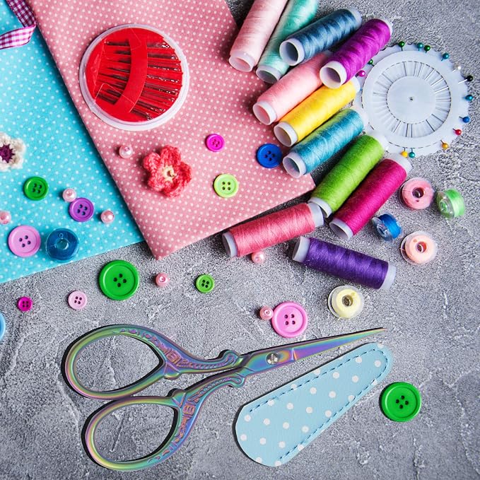 Cute 3.6inch Embroidery Scissors Crafting Sewing Threading Needlework Scissors with Leather Scissor Cover for Sewing Handicrafts Tool Craft Art Work and Everyday Use