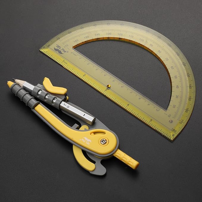 Mr. Pen- Geometry Compass and Protractor Set, 6 Inch Compass | 6 Inch Protractor, Drawing Tool for School, Clear Plastic, Easy Grip, Precision Design for Math, Art, Drafting, Architecture