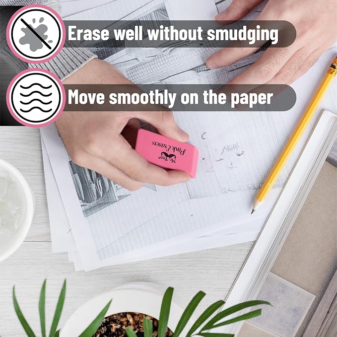 Mr. Pen- Pink Pencil Eraser Bulk, 36 Pack | Large Latex Free Block Erasers for School, Office, Art Sketching, Homework, Exams, Clean Smudge-Free Correction