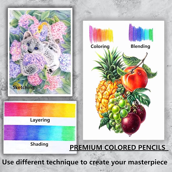 KALOUR Professional Colored Pencils,Set of 120 Colors,Artists Soft Core with Vibrant Color,Ideal for Drawing Sketching Shading,Coloring Pencils for Adults Artists Beginners