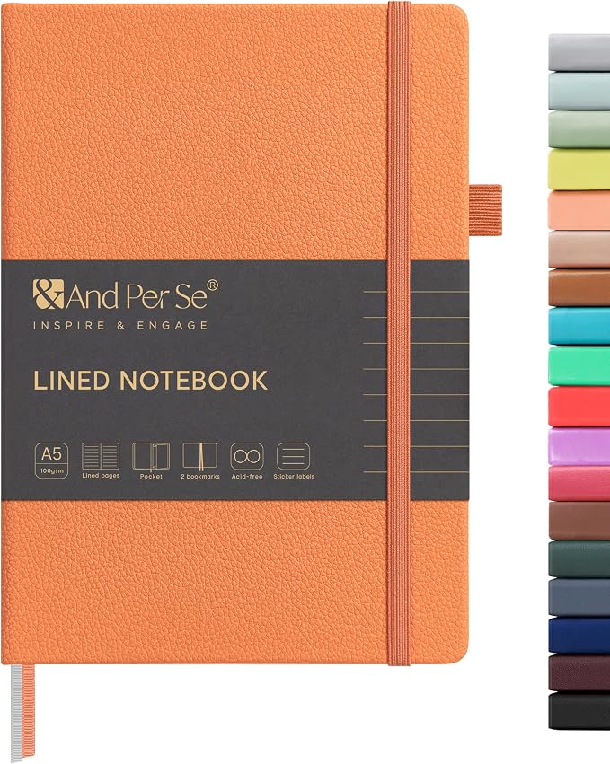 &And Per Se Lined Journal Notebook, 160 Pages, A5 5.7 x 8 inches College Ruled Thick Paper Notebook Journals for Writing, Hardcover Notebooks for Women Men Office School (1 Pack, Pumpkin Orange)