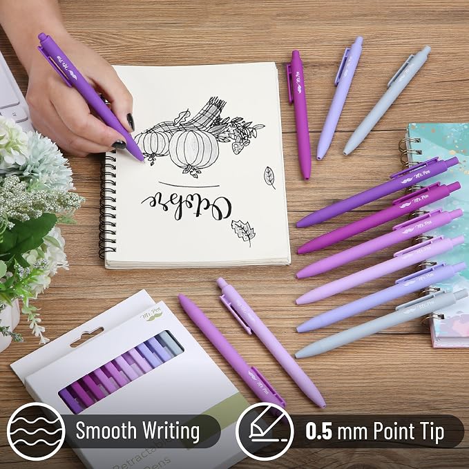 Mr. Pen- Retractable Gel Pens, 12 Pack, Black Ink, Lavender Legacy Barrel | Fine Point 0.5mm, Fast Dry, Smooth Writing, Cute Pens for Drawing, Writing Planner and School Supplies