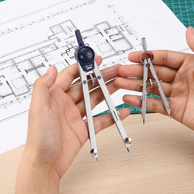 Mr. Pen- Professional Geometry Set, 7 pcs | Metal Compasses with Center Wheel & Extension Leg, Precision Drafting Kit with Storage Box for Geometry, Technical Drawing