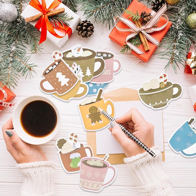 Xqumoi 30 Pack Hot Cocoa Sticky Notes - Christmas Self Sticky Notepads Writing Memo Pads Hot Cocoa Lover Office School Supplies Xmas Winter Holiday Birthday Gift Goodies Bag Fillers