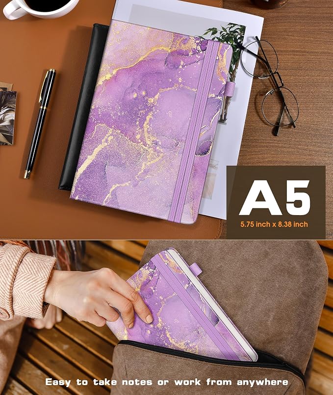 dilitego Lined Journal Notebook for Women Men, 256 Numbered Pages Hardcover Notebooks for Work, A5 Journaling Notebooks, College Ruled Journals for Writing Business School 5.75" x 8.38" Purple Marble
