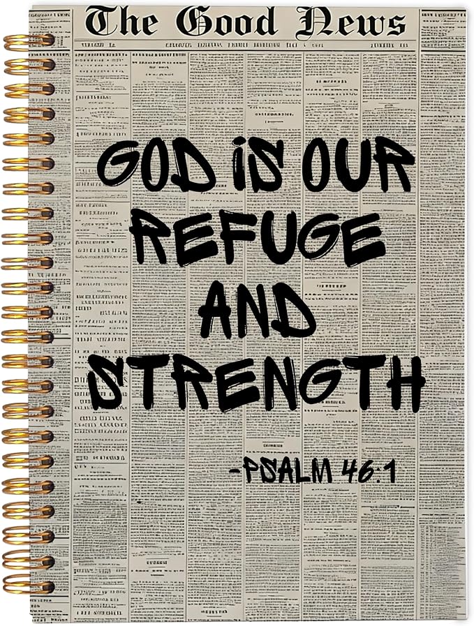 Vintage Christian Notebook Journal, Psalm 46:1 Bible Verse Notebook for Note Taking, God Is Our Refuge and Strength Religious Scripture Spiral Journal 5.5x8.3 Inch