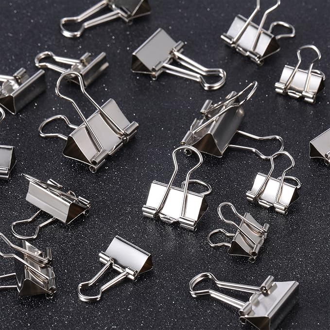 TecUnite 150 Pcs Black Binder Clips Assorted Sizes Silver Paper Clamps Clips Large Medium Small Office Supplies