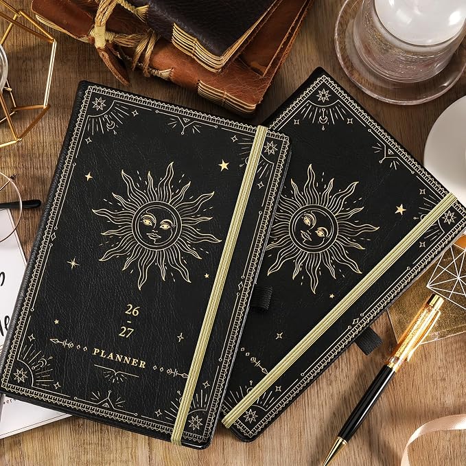 Planner 2026-2027 - Academic Planner 2026-2027, July 2026 - June 2027, 5.75" x 8.25", 2026-27 Weekly and Monthly Planner, Faux Leather planner 26-27 with Back Pocket & 40 Notes Pages - The Sun