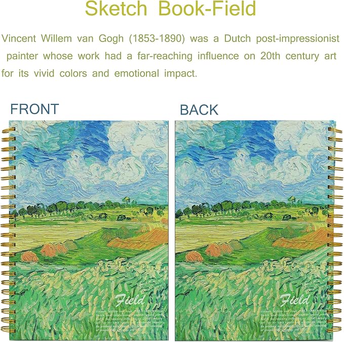 Van Gogh Aesthetic Art Mixed Media Sketchbook,A4 Spiral-Bound SketchbookMarker Paper Pad, 80 Pages of Premium 200 GSM Smooth Thick Paper, Mixed Media Sketch Book Drawing and Sketching for Kids Adults