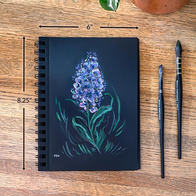 WA Portman Black Paper Sketchbook 2-Pack A5 (6" x 8.25") – 140 GSM Acid-Free Black Paper Notebook, 60 Pages (30 Sheets) Spiral Scrapbook Journal, Mixed Media Sketch Drawing Pad for Kids & Adults