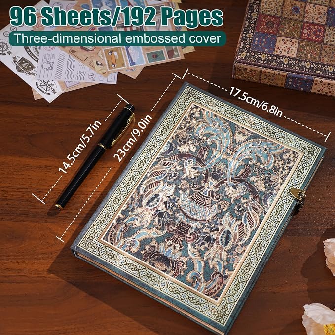 3D Blue Qimeng Graphic Hot Stamping,Deep Blue Background with Golden Totem,192 pages of horizontal inner pages,envelope pocket,student notes,travel diary,wedding anniversary.