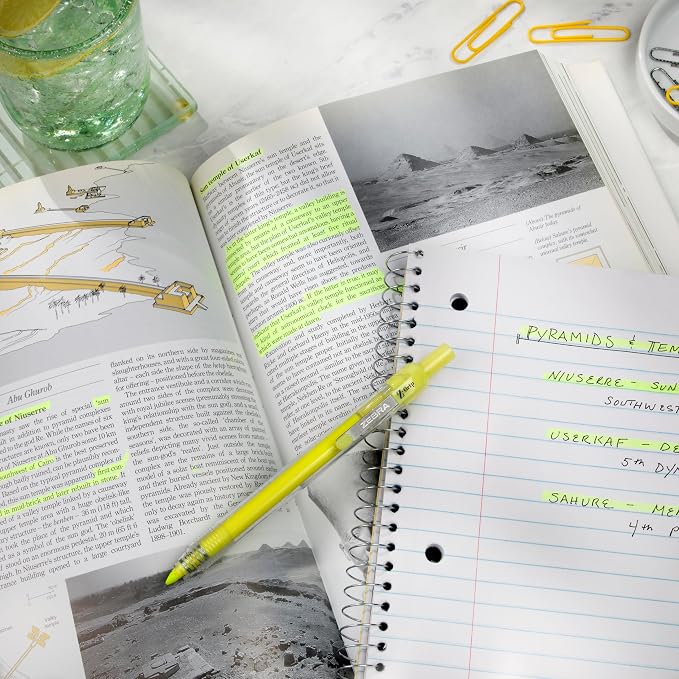 Zebra Pen Z-Grip Retractable Highlighter, Yellow, Chisel Tip, 12-Pack | Metal Clip, Ideal for School, Office and Teacher Supplies, Note-Taking, Studying, and Planners, Transparent Barrel (71250)