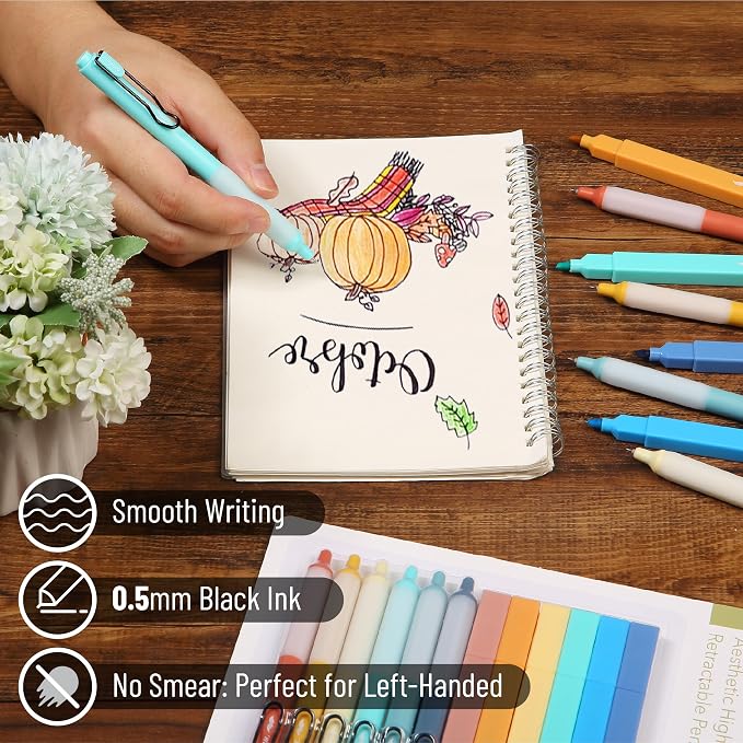 Mr. Pen- Aesthetic Highlighters and Gel Pens, 12 Pack | Assorted Colors Bible Highlighters No Bleed, Assorted Ink Gel Pens, Fast Dry and No Smear for Bible Journaling, Planner
