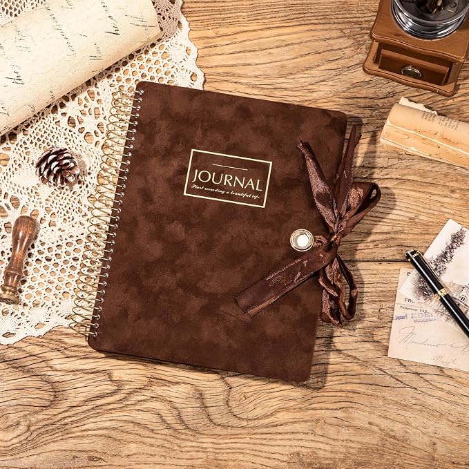 Flying Eagle Spiral Notebook, Velvet Hardcover, 8.5 x 11 in,Brown | 300 Lined pages, Vintage Journal for Women & Men, Comes with Premium Gift Box for Writing