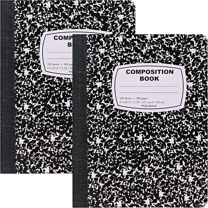 Enday Marble Composition Notebook Wide Ruled (2 Pack) 100 Sheets | Black Composition Notebook For Back to School, Home and Office