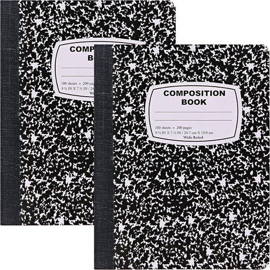 Enday Marble Composition Notebook Wide Ruled (2 Pack) 100 Sheets | Black Composition Notebook For Back to School, Home and Office
