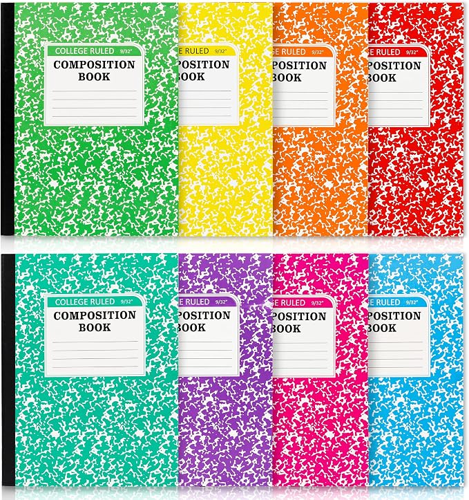 feela Composition Notebook, 8 Pack 8 Pastel Colors College Ruled Composition Books Bulk, Marble Cover Notepad Lined Cute Journal Notebooks for School Supplies Notes Taking Writing, 9.75 X 7.5 in