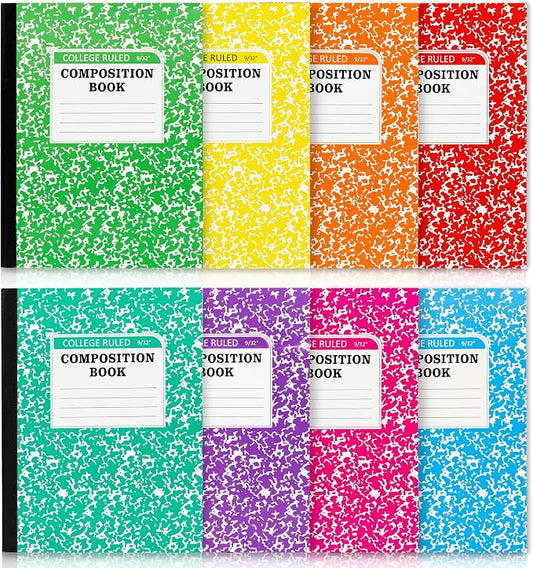 feela Composition Notebook, 8 Pack 8 Pastel Colors College Ruled Composition Books Bulk, Marble Cover Notepad Lined Cute Journal Notebooks for School Supplies Notes Taking Writing, 9.75 X 7.5 in