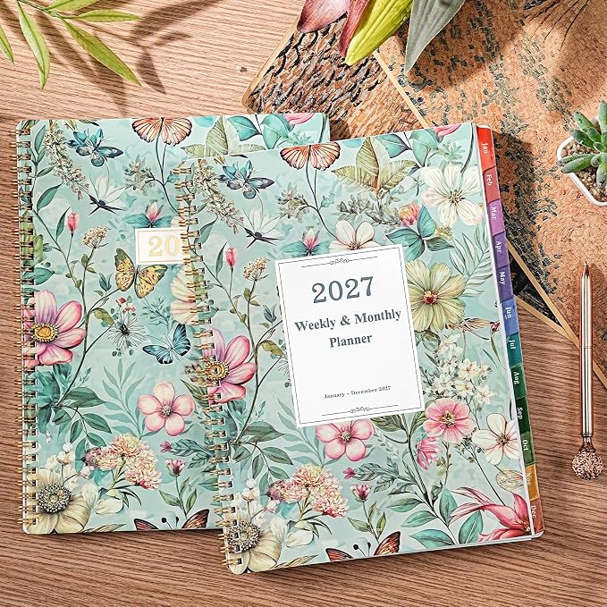 2027 Planner, 2027 Weekly and Monthly Planner, Jan 2027-Dec 2027, Planner with Calendar,Tabs, Twin-Wire Binding, Back Pocket, Holidays, 11'' x 9", Planners and Organizers for Office, Home, School