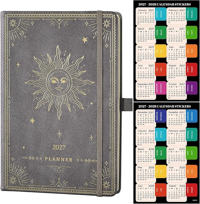 2027 Planner - 2027 Weekly Monthly Planner, January 2027 - December 2027, 5.75" x 8.25", Faux Leather Planner 2027 with Back Pocket & 40 Notes Pages - Mystic Grey