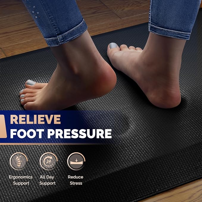 FEATOL Anti Fatigue Mats for Standing, 9/10 Extra Thick Ergonomic Standing Desk Mat, Comfort Memory Foam Standing Mat at Home,Office All Day (24" x 36", Black, 2PC)