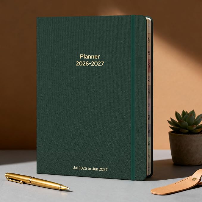 Planner 2026-2027 Monthly and Weekly Academic Planner July 2026 - June 2027, Linen Hardcover Agenda 2026-2027 Calendar Daily Planner for Student Teacher with Monthly Tabs, 6" x 8.3", Dark Green
