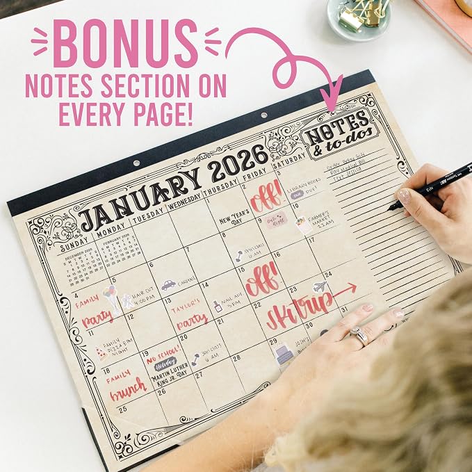 Hadley Designs Large Teacher Desk Calendar 2026-2027 - Desktop Calendar 2026, 18-Month Academic Desk Calendars for School, Home & Office, Cute Classroom Must Haves, Back to School Teacher Gifts