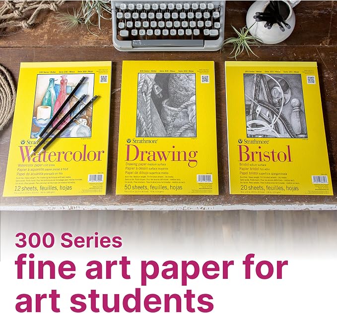 Strathmore 300 Series Mixed Media Paper Art Book, Black Hardcover & Side Wire Binding, 32 Sheets, White, 8.5x11 inch, 1 Count