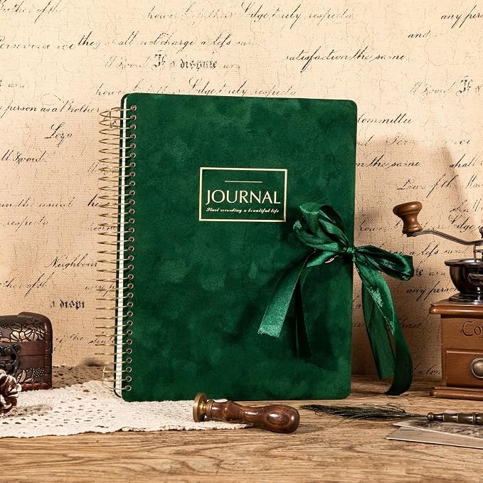 Flying Eagle Spiral Notebook, Velvet Hardcover, 8.5 x 11 in, Green | 300 Lined pages, Vintage Journal for Women & Men, Comes with Premium Gift Box for Writing