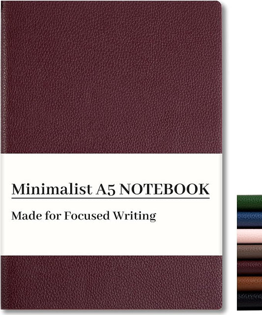 CAGIE Lined Journal Notebook for Men & Women,176 Pages A5 Medium Size, Softcover Leather Journals for Writing, College Ruled Notebook for Work & School, 100 GSM Thick Paper (5.7'' x 8.3'') (Burgundy)