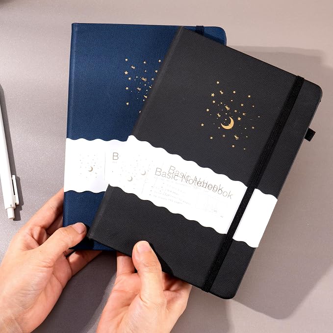 CAGIE 2 Pack Lined Journals Notebooks for Work, Hardcover Notebook Journal with Pen Loop, A5 Small Journal for Women Men Writing Gifts, 5.7" x 8.3", Blue& Black