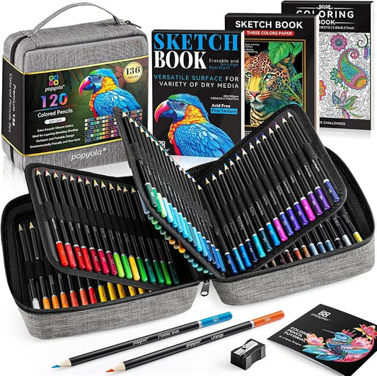 136 PCS Colored Pencils Set for Adult Coloring Books, 120 Colored Pencils with Sketchbook, Coloring Book, Sharpener, Soft Core Oil-Based Coloring Pencils for Artists Drawing Sketching Blending Shading