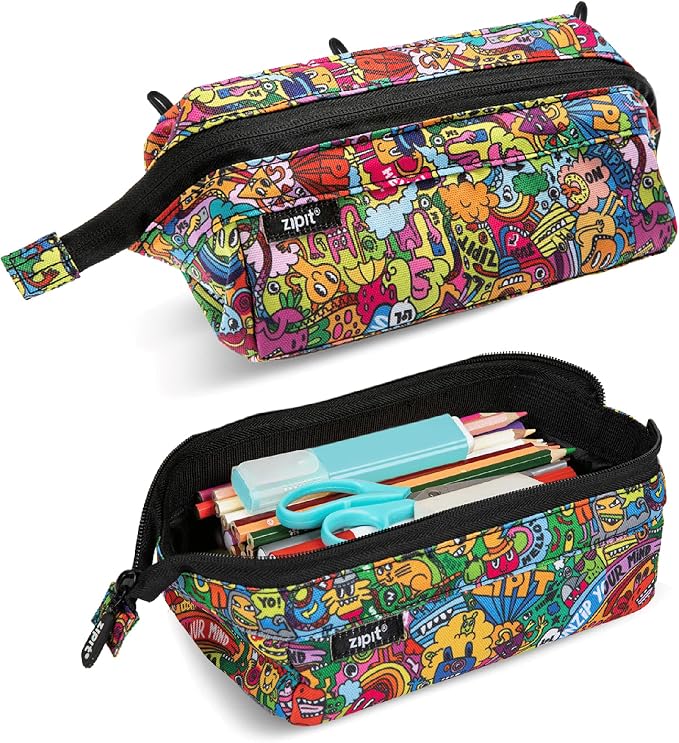 ZIPIT: Lenny Pencil Case - Doodles - Large Storage Capacity Zipper Pouch, Makeup-Stationery Bag, School-Travel, Washable Polyester, Kids-Teens-Adults